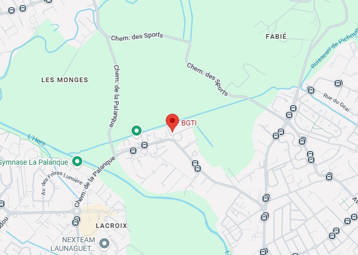 Localisation BGTI à Launaguet : Plan et carte d'accès Carte situant BGTI à Launaguet par un marqueur rouge près du Chemin de la Palanque et de la rivière l'Hers.