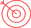 Icône de Cible Rouge avec Flèche pour Objectifs et Succès Icône rouge d'une cible avec trois cercles et une flèche touchant le centre, symbolisant la réussite et les objectifs.