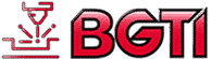 Logo BGTI : Expert en Découpe Laser Industrielle Logo BGTI rouge avec icône graphique de découpe laser et étincelles pour l'industrie.